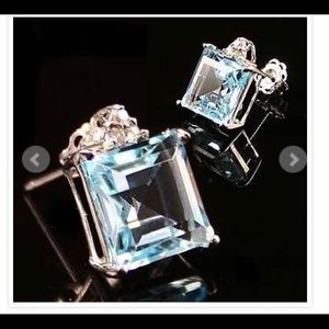 Topaz 10k white gold and diamond earrings
